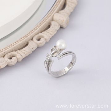 925 Sterling Silver Rings Feather Pearl Ring